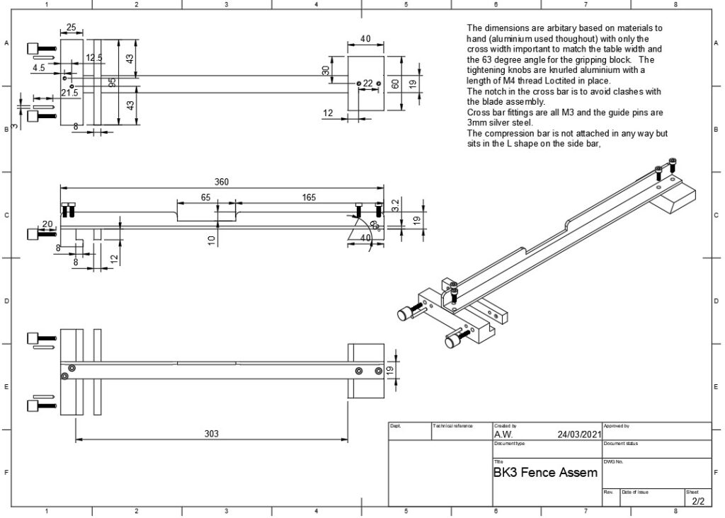 Dimensioned drawing of the BK3 fence assembly